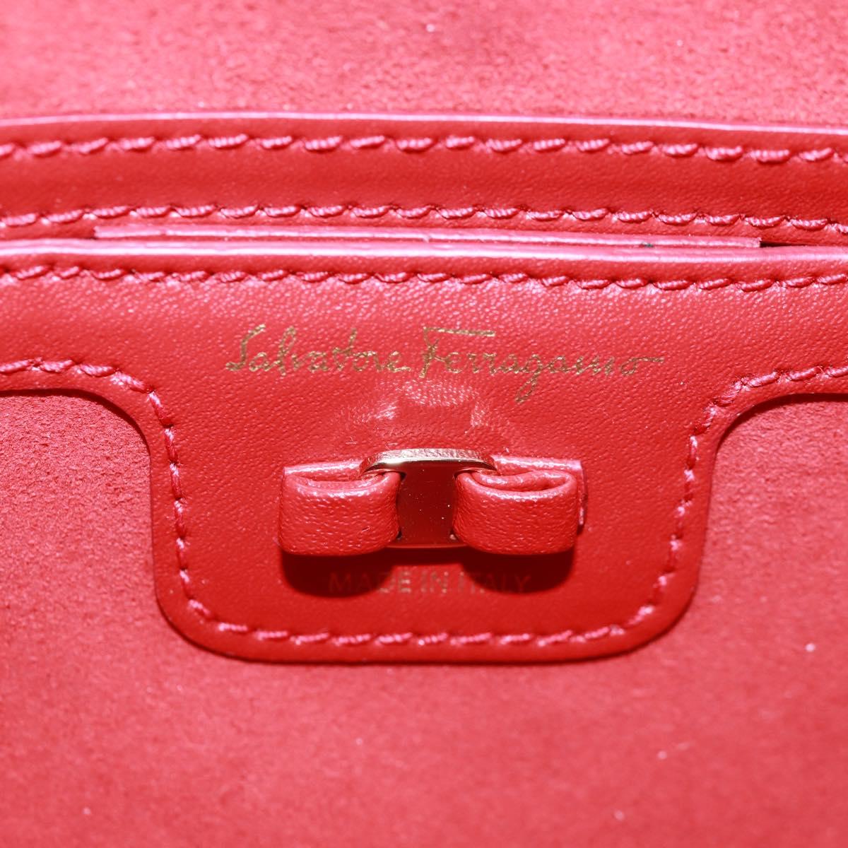 Salvatore Ferragamo Shoulder Bag Leather Red Gold Auth SW1965V