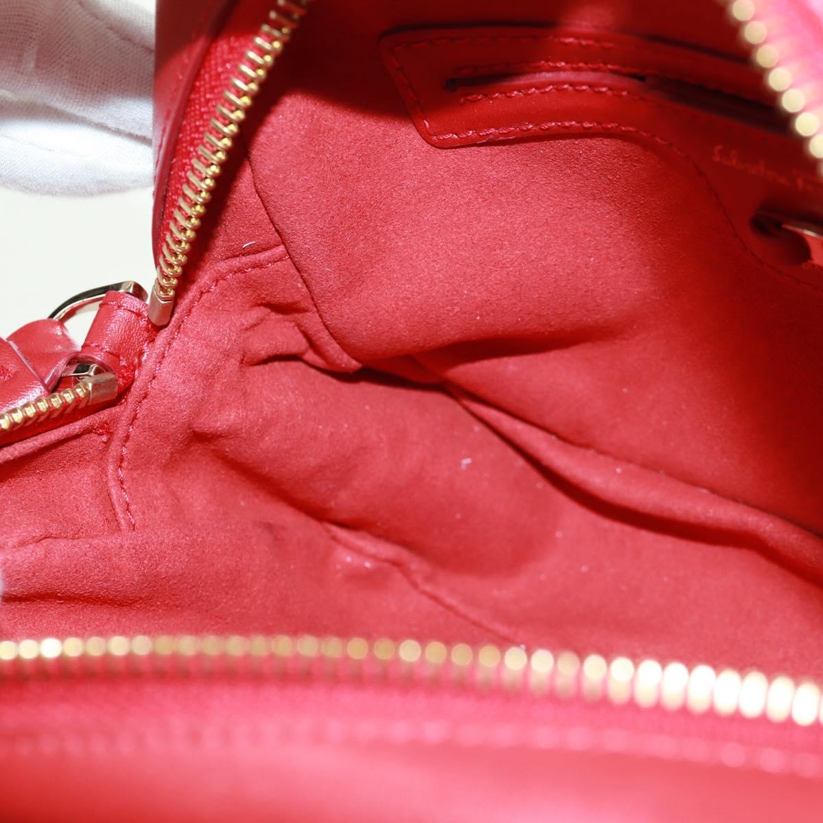 Salvatore Ferragamo Shoulder Bag Leather Red Gold Auth SW1965V