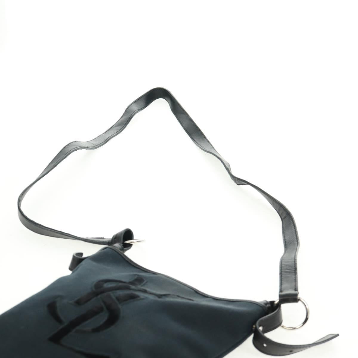 SAINT LAURENT Shoulder Bag Canvas Black Silver Auth SW1966V