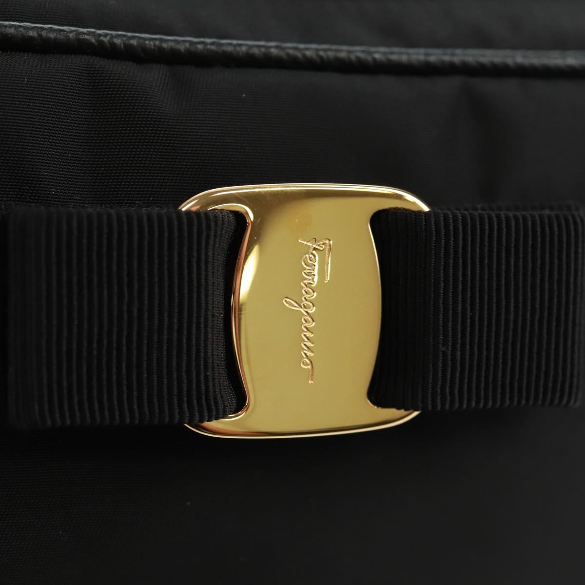 Salvatore Ferragamo Shoulder Bag Nylon Black Gold Auth SW1967V