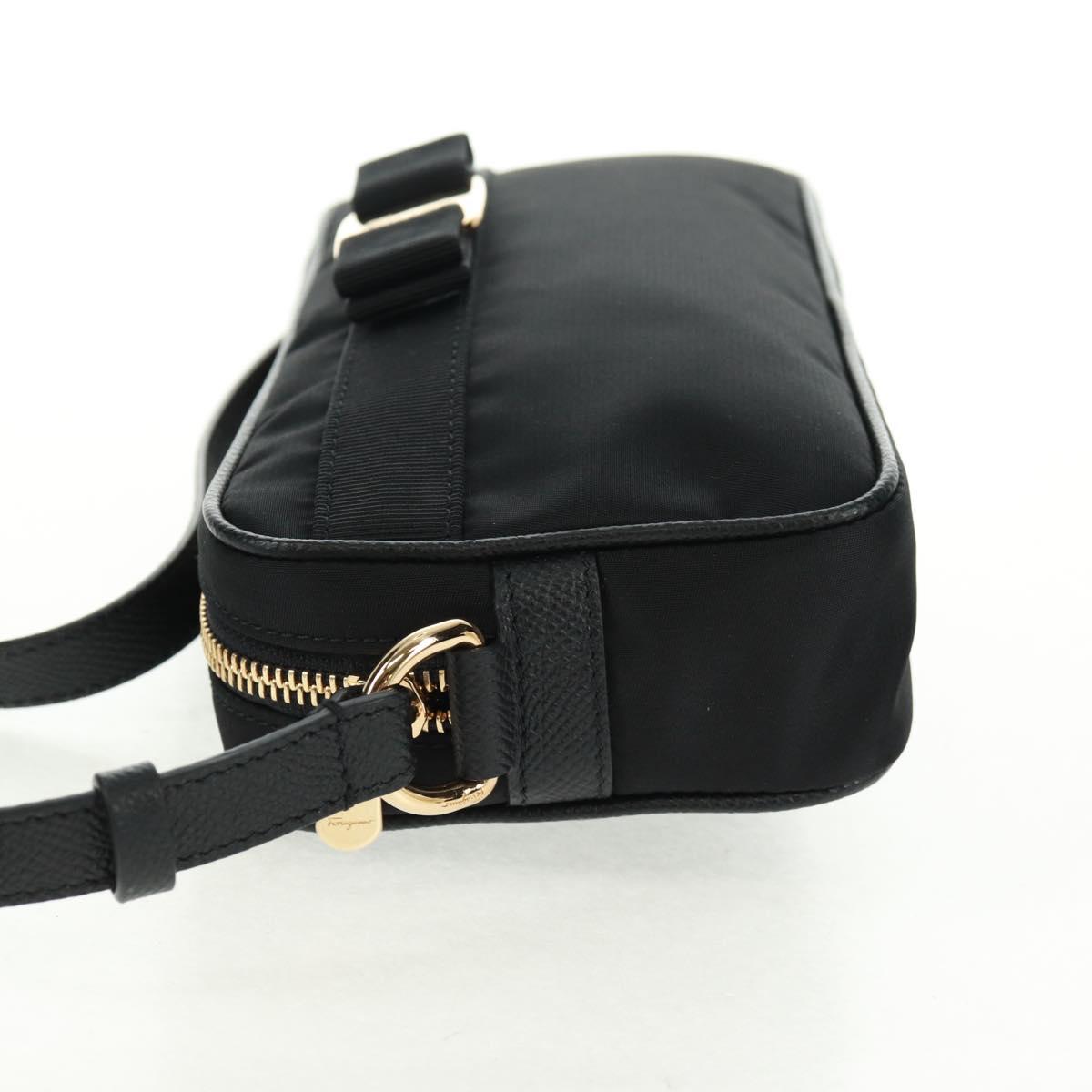 Salvatore Ferragamo Shoulder Bag Nylon Black Gold Auth SW1967V