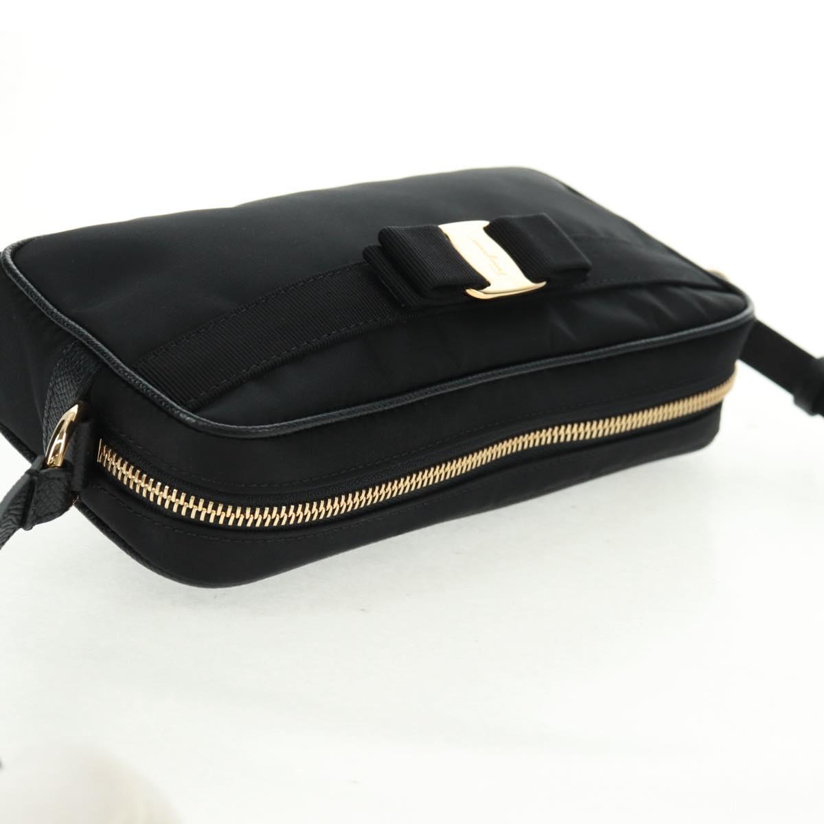 Salvatore Ferragamo Shoulder Bag Nylon Black Gold Auth SW1967V