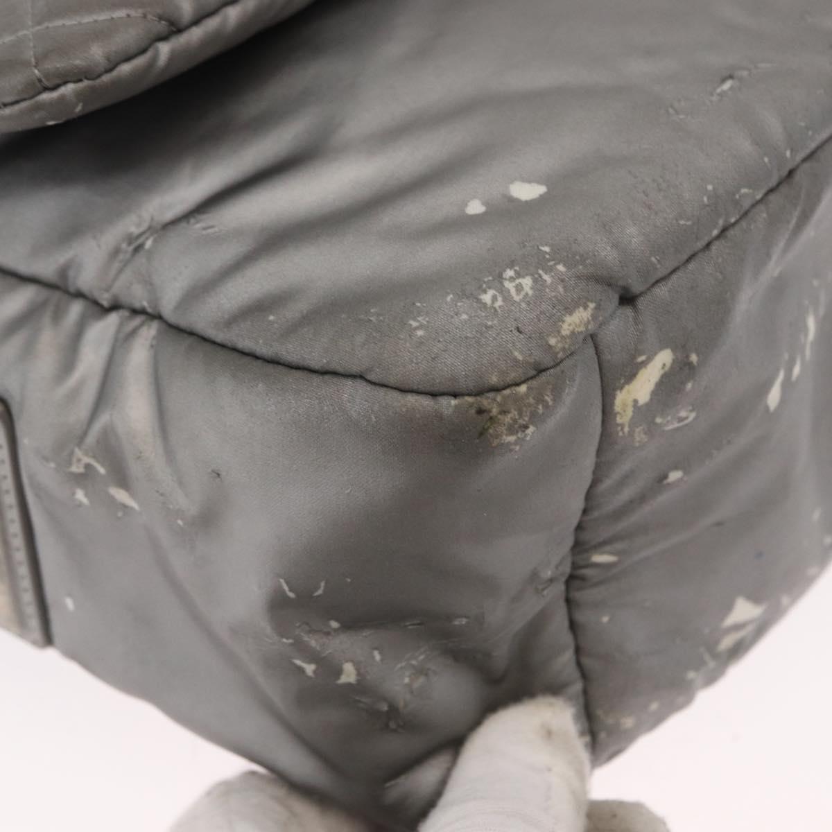 CHANEL Cococoon Shoulder Bag Nylon Gray Silver CC Auth SW1968