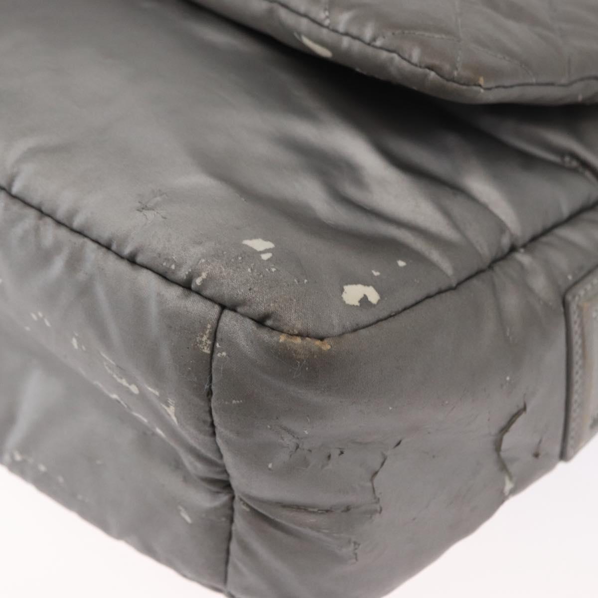 CHANEL Cococoon Shoulder Bag Nylon Gray Silver CC Auth SW1968