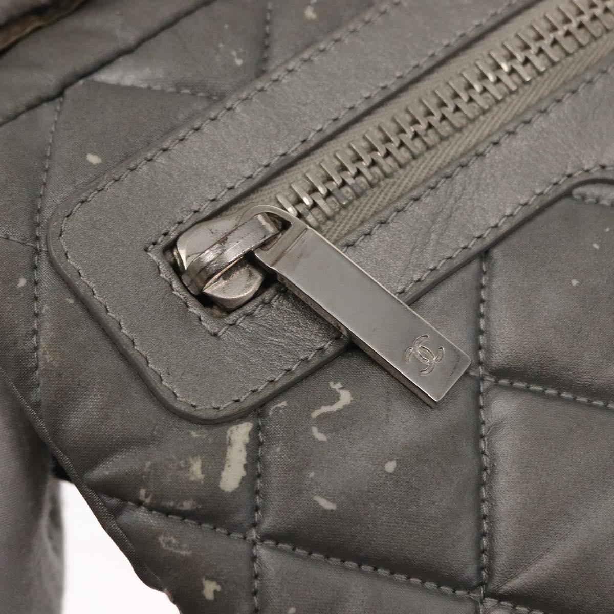 CHANEL Cococoon Shoulder Bag Nylon Gray Silver CC Auth SW1968