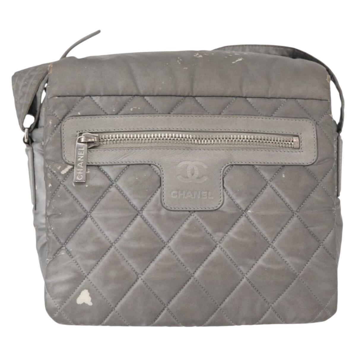 CHANEL Cococoon Shoulder Bag Nylon Gray Silver CC Auth SW1968