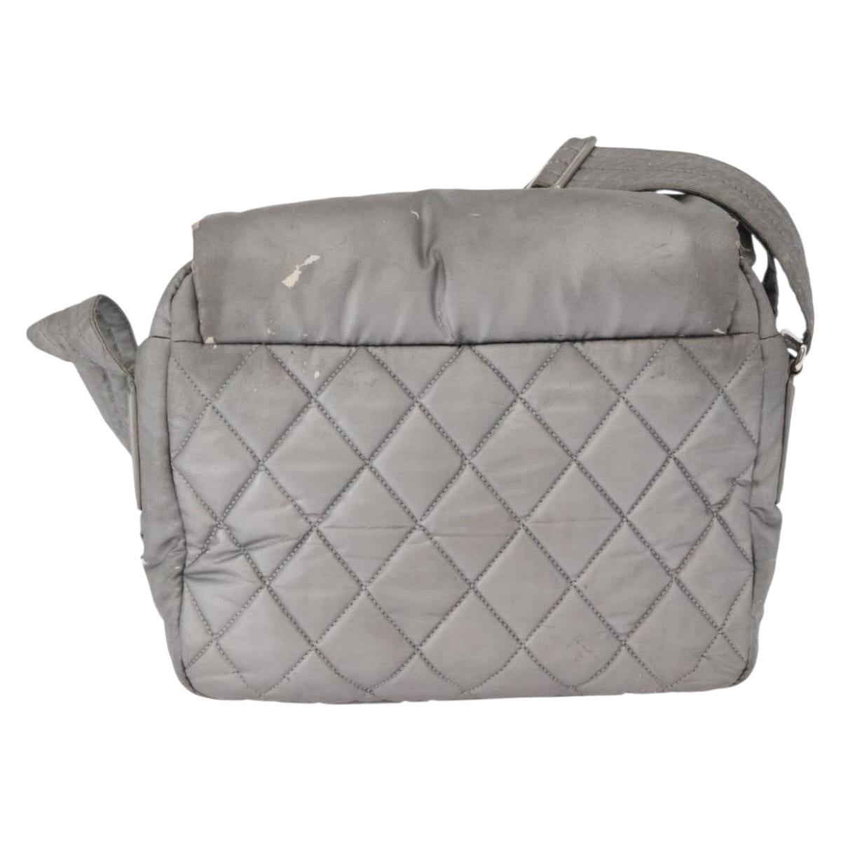 CHANEL Cococoon Shoulder Bag Nylon Gray Silver CC Auth SW1968