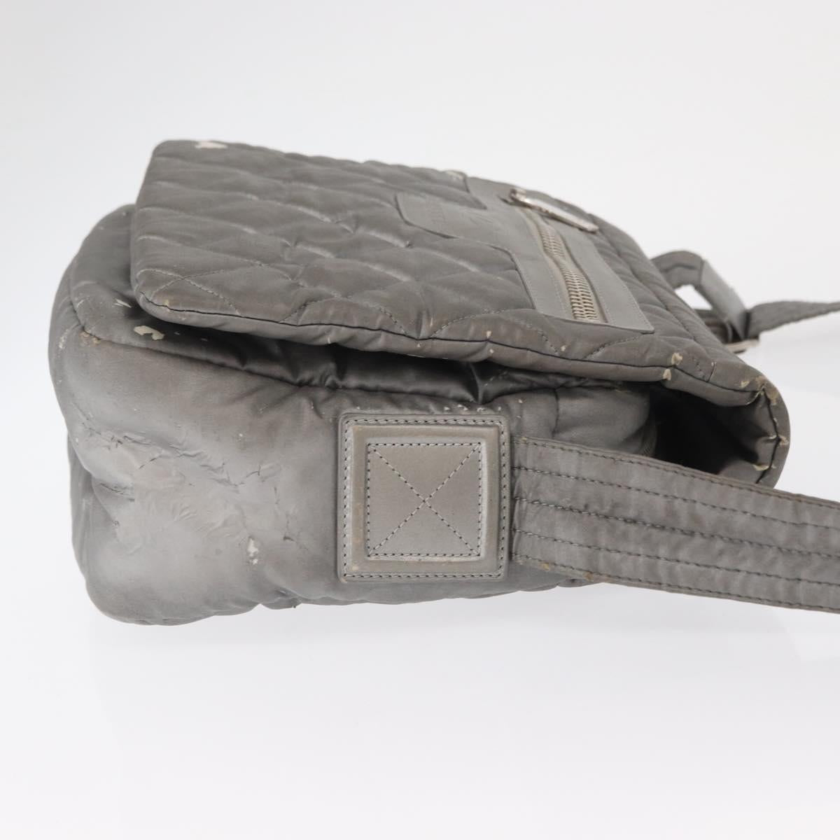 CHANEL Cococoon Shoulder Bag Nylon Gray Silver CC Auth SW1968