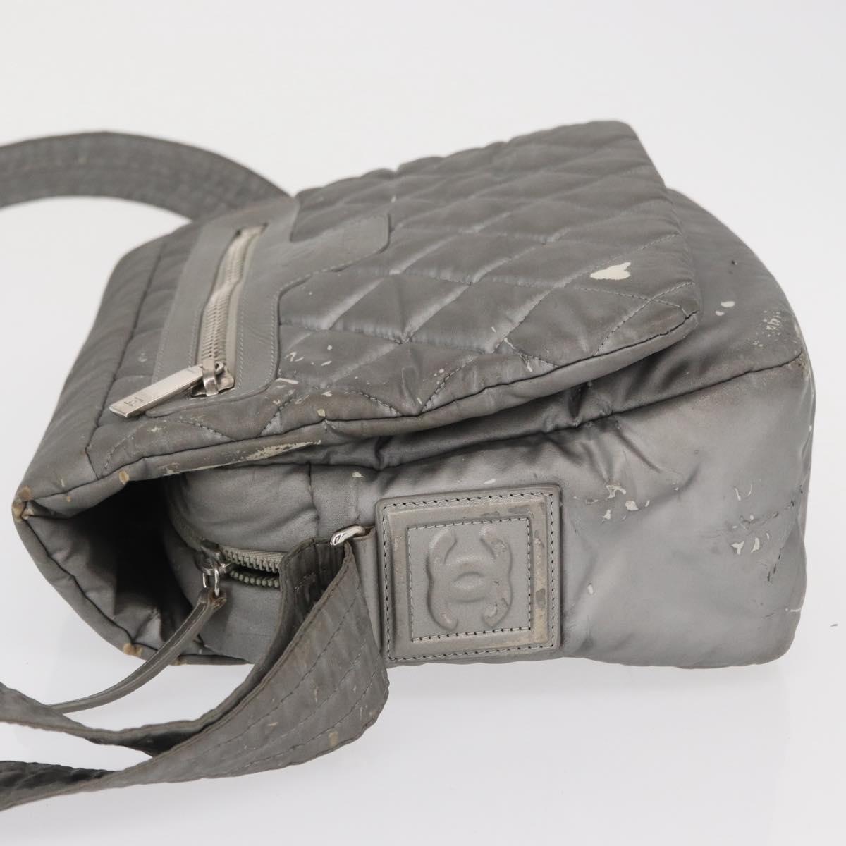 CHANEL Cococoon Shoulder Bag Nylon Gray Silver CC Auth SW1968