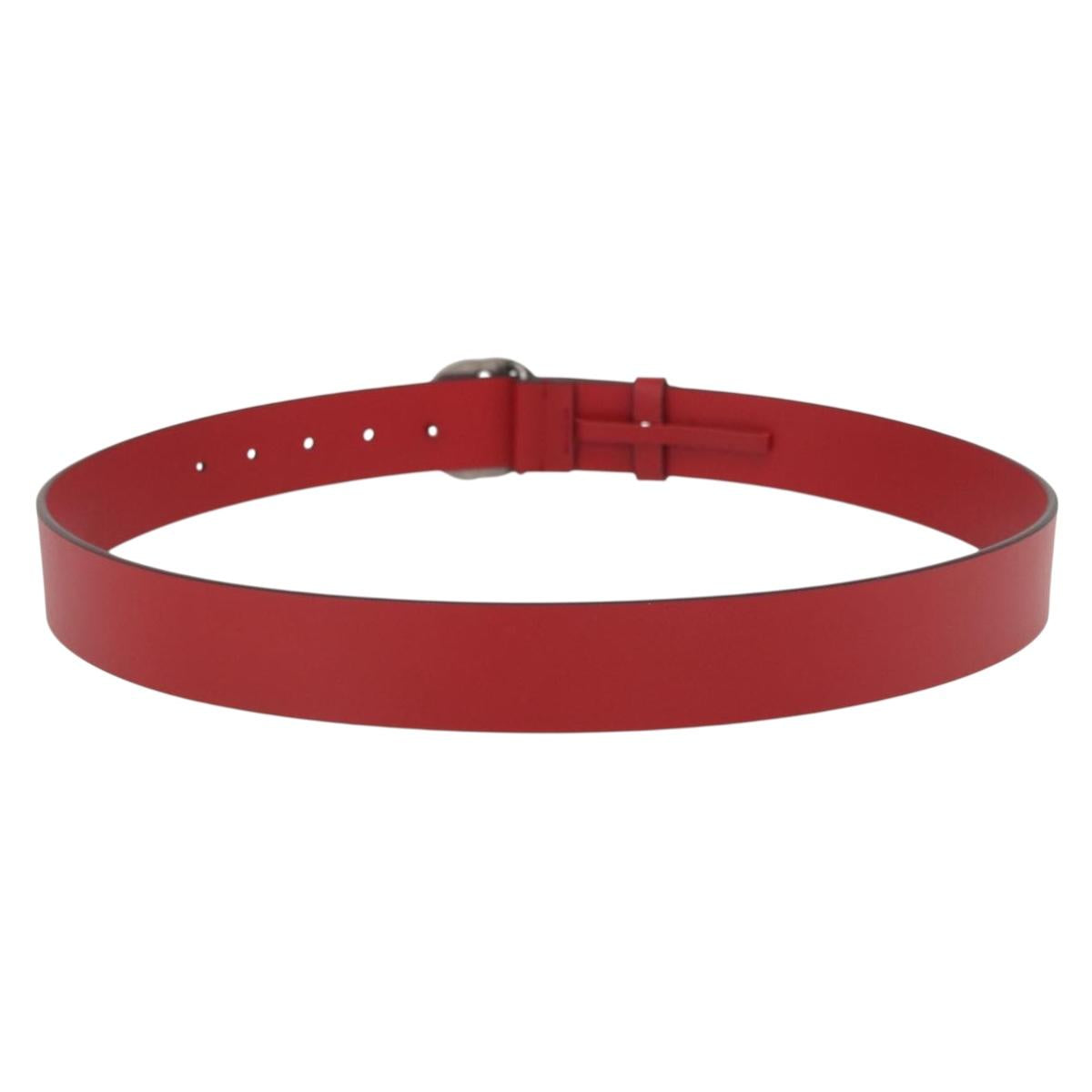 GUCCI Interlocking G Belt Leather 42.9"" Red Silver 546389 Auth SW1972V