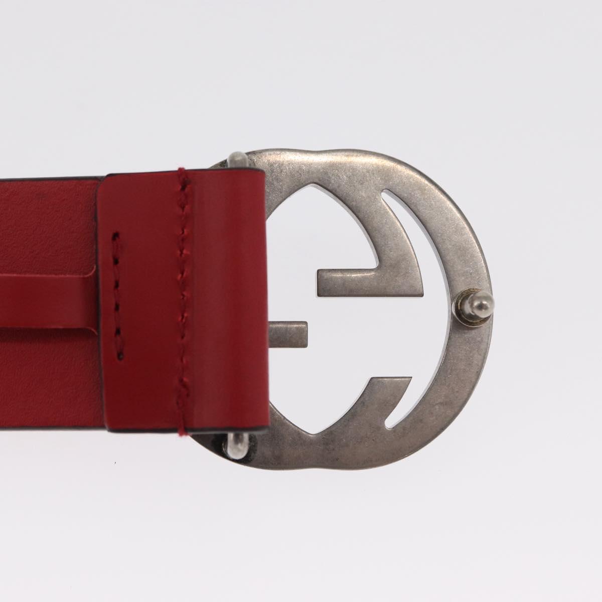 GUCCI Interlocking G Belt Leather 42.9"" Red Silver 546389 Auth SW1972V