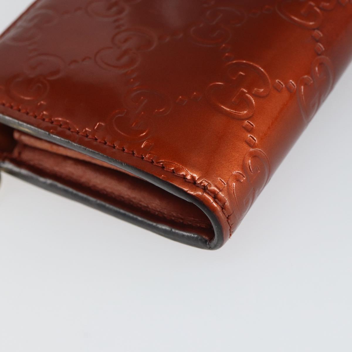 GUCCI GG Canvas Shiny Guccissima Wallet Patent leather Orange 295671 Auth SW1979
