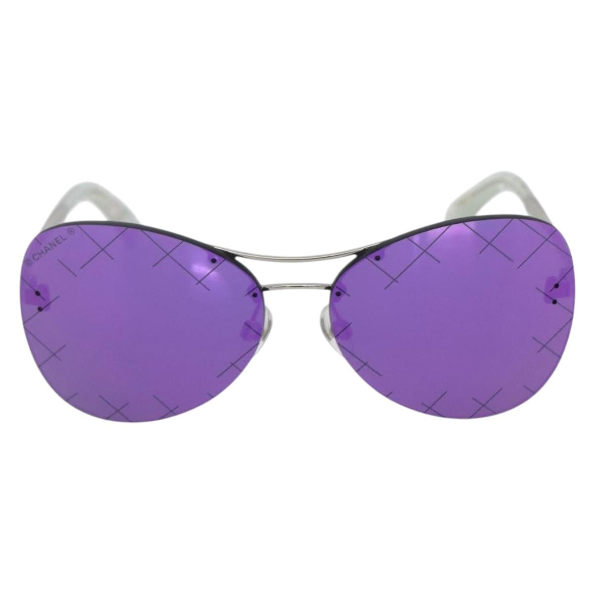 CHANEL Sunglasses metal Purple CC Auth SW1993V