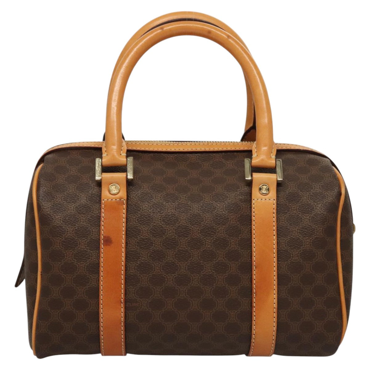 CELINE Macadam Canvas Hand Bag PVC Leather Brown Gold Auth sw200V