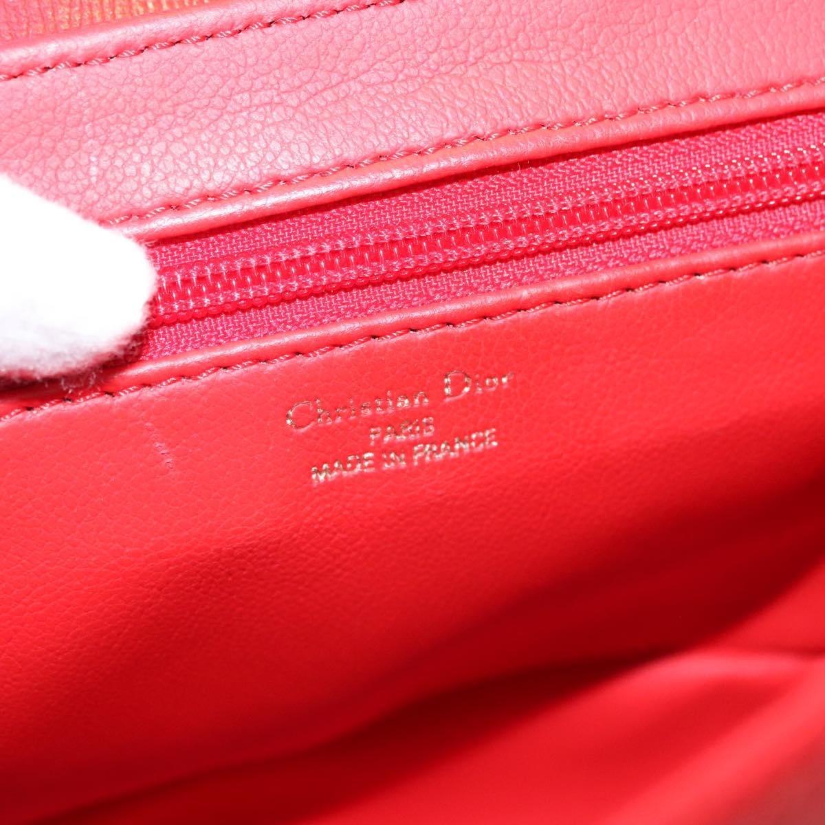 Christian Dior Hand Bag Leather Red Gold Auth sw201V