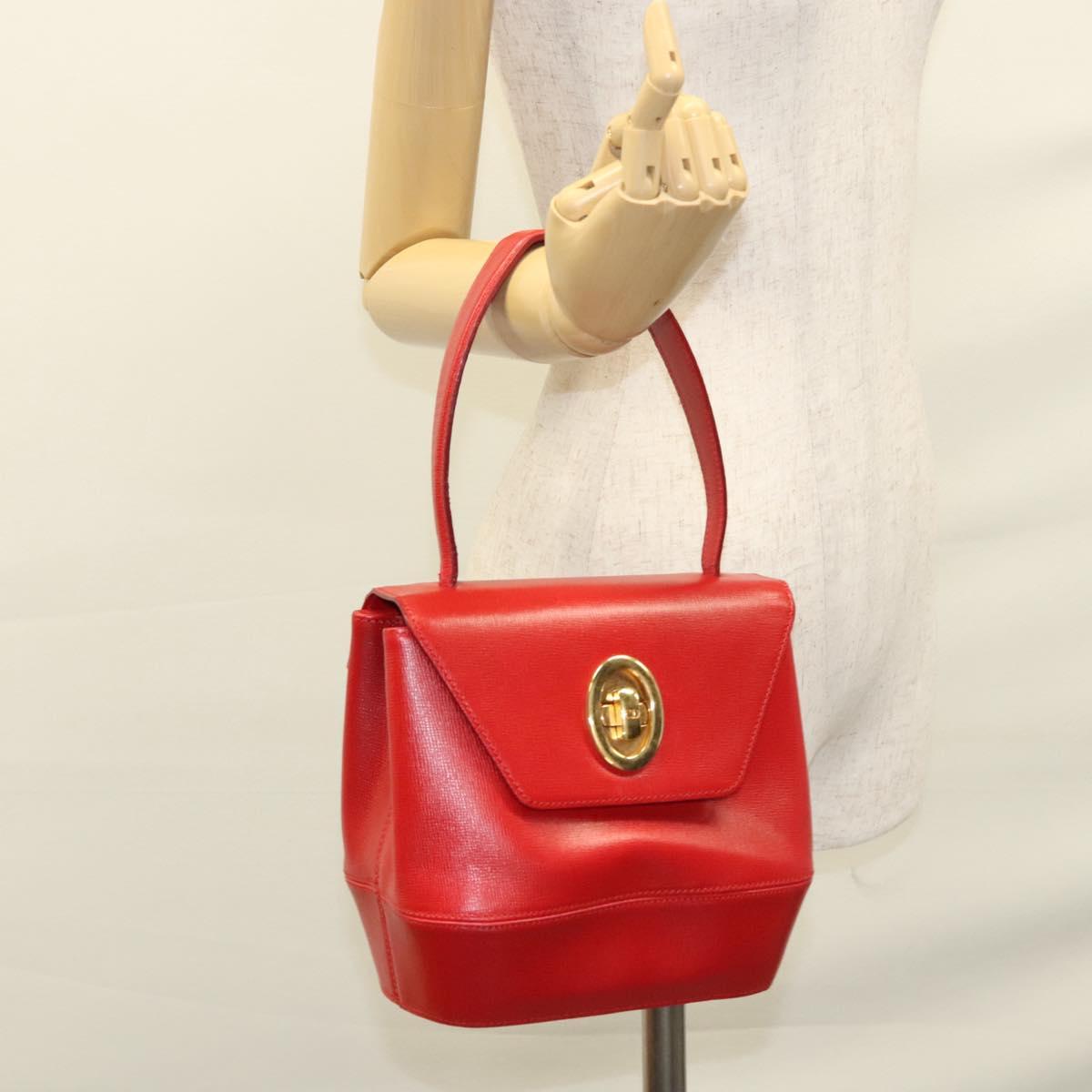 Christian Dior Hand Bag Leather Red Gold Auth sw201V