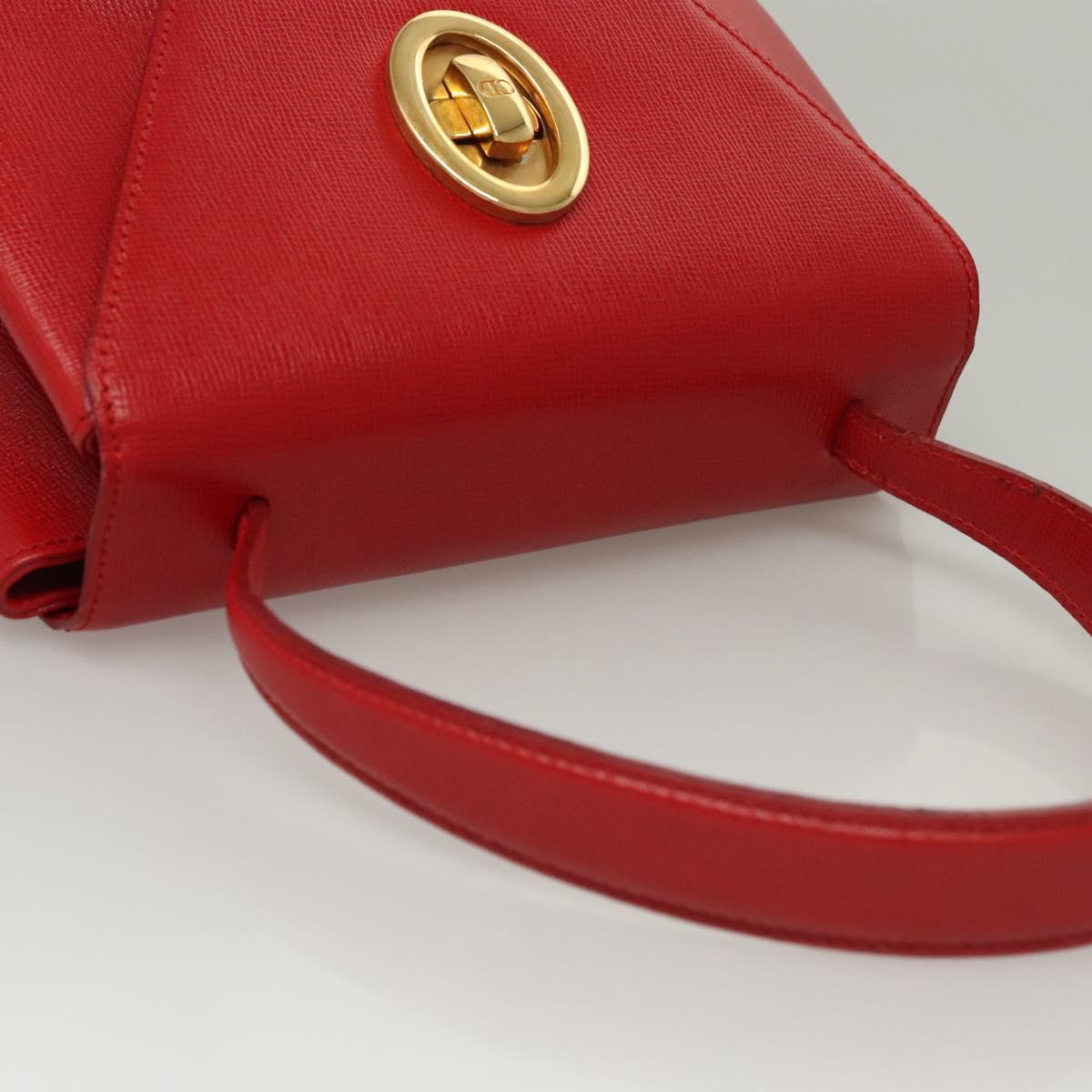 Christian Dior Hand Bag Leather Red Gold Auth sw201V