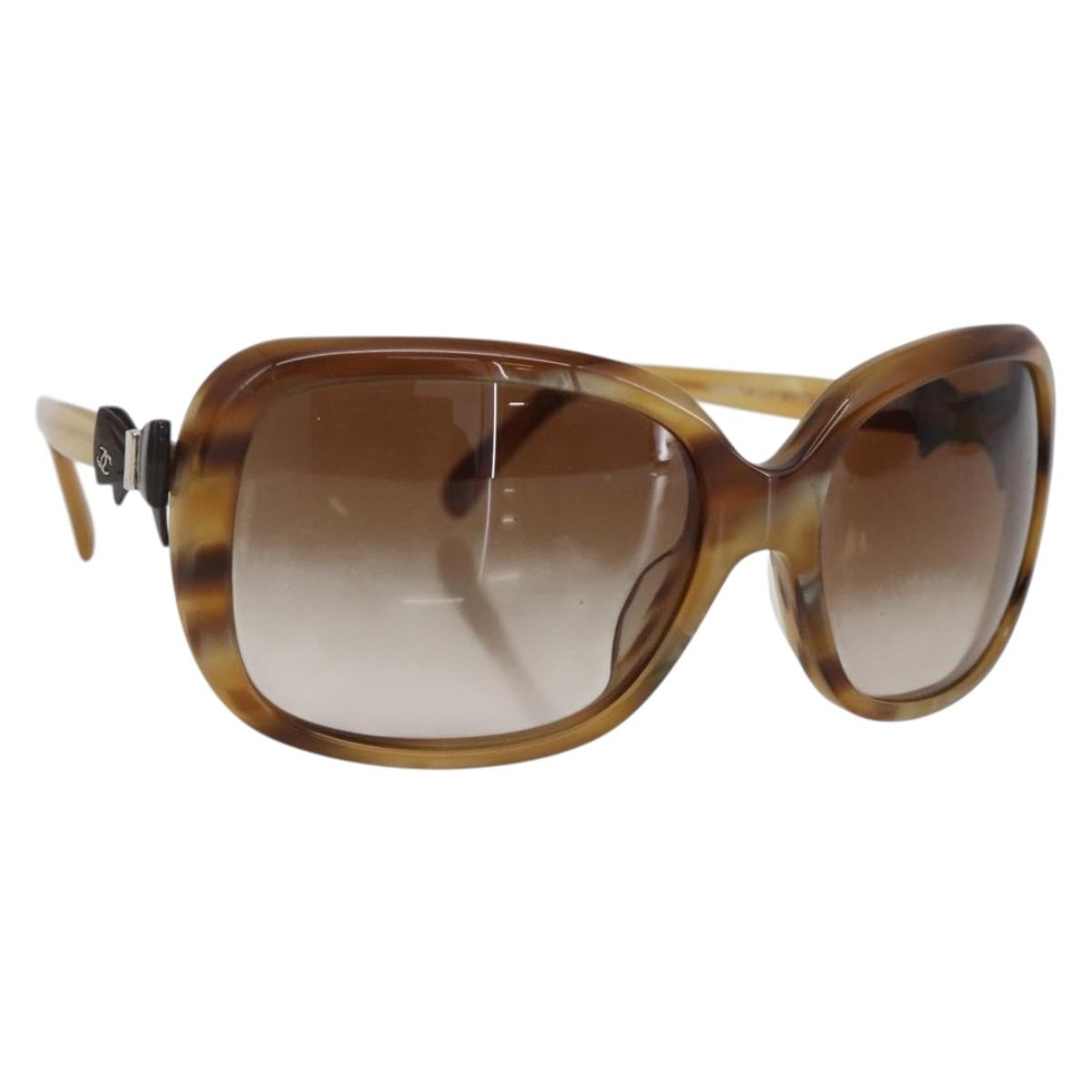 CHANEL Coco Ribbon Sunglasses plastic Brown CC Auth SW2011