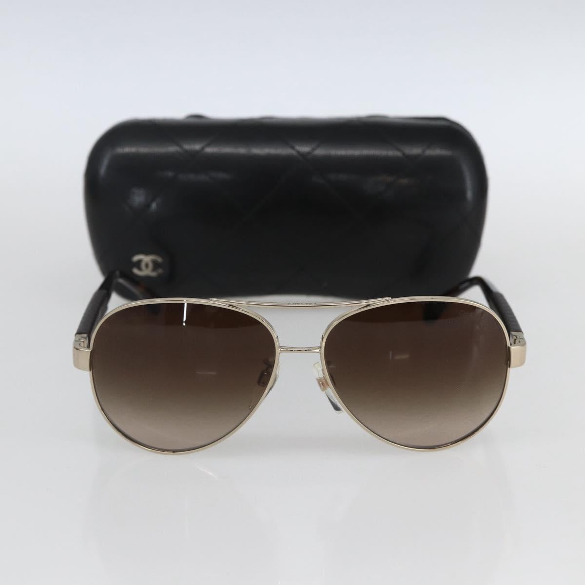 CHANEL Sunglasses Leather Brown CC Auth SW2012V
