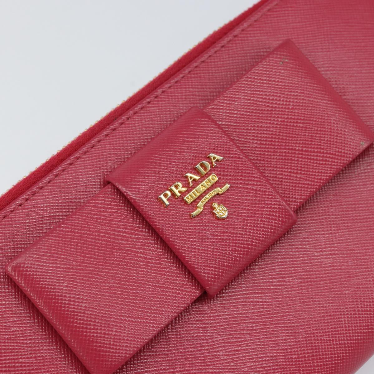 PRADA Ribbon Long Wallet Safiano leather Pink Gold Auth SW2018