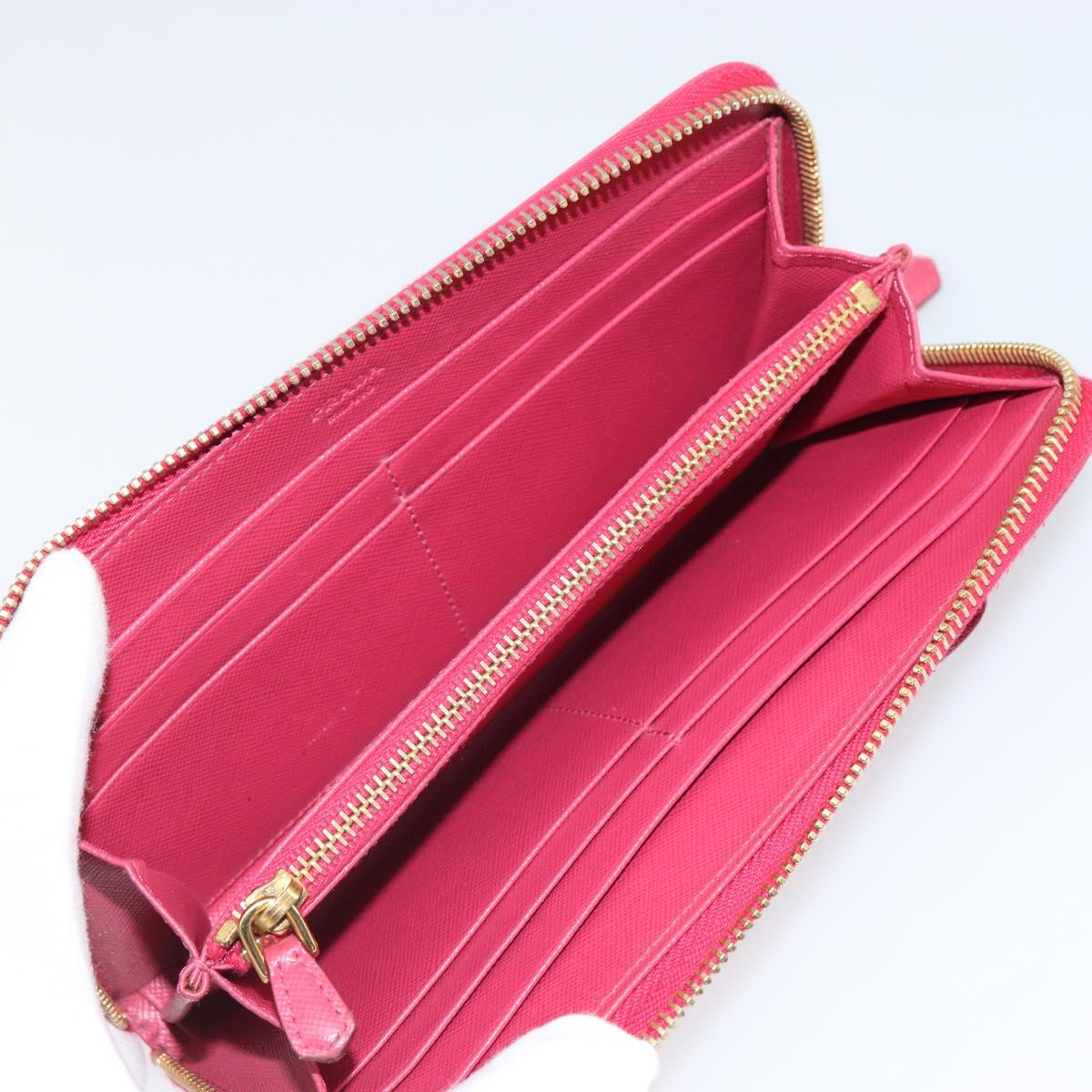 PRADA Ribbon Long Wallet Safiano leather Pink Gold Auth SW2018