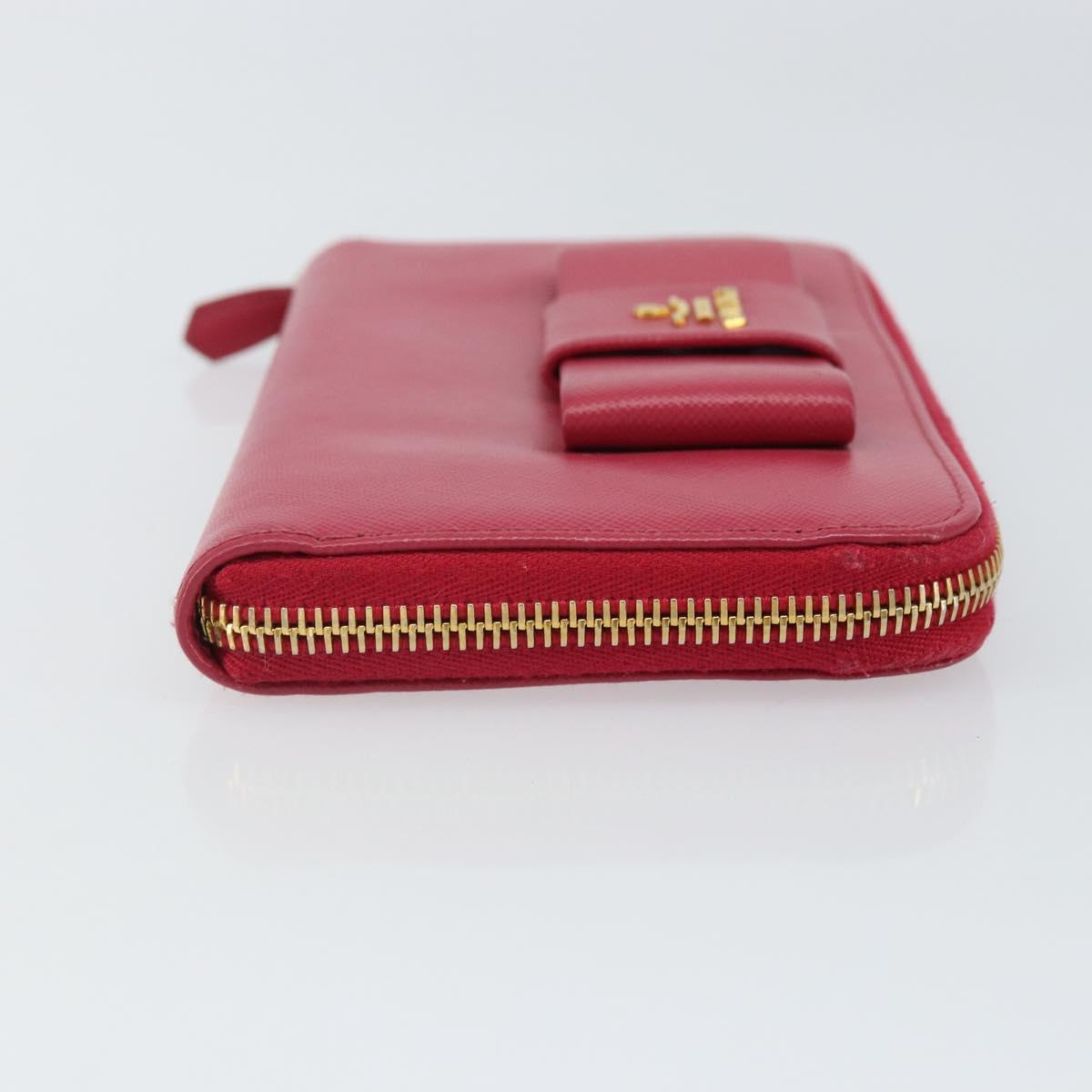 PRADA Ribbon Long Wallet Safiano leather Pink Gold Auth SW2018