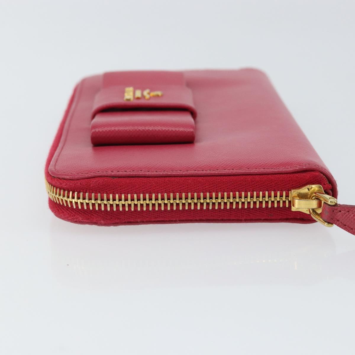 PRADA Ribbon Long Wallet Safiano leather Pink Gold Auth SW2018