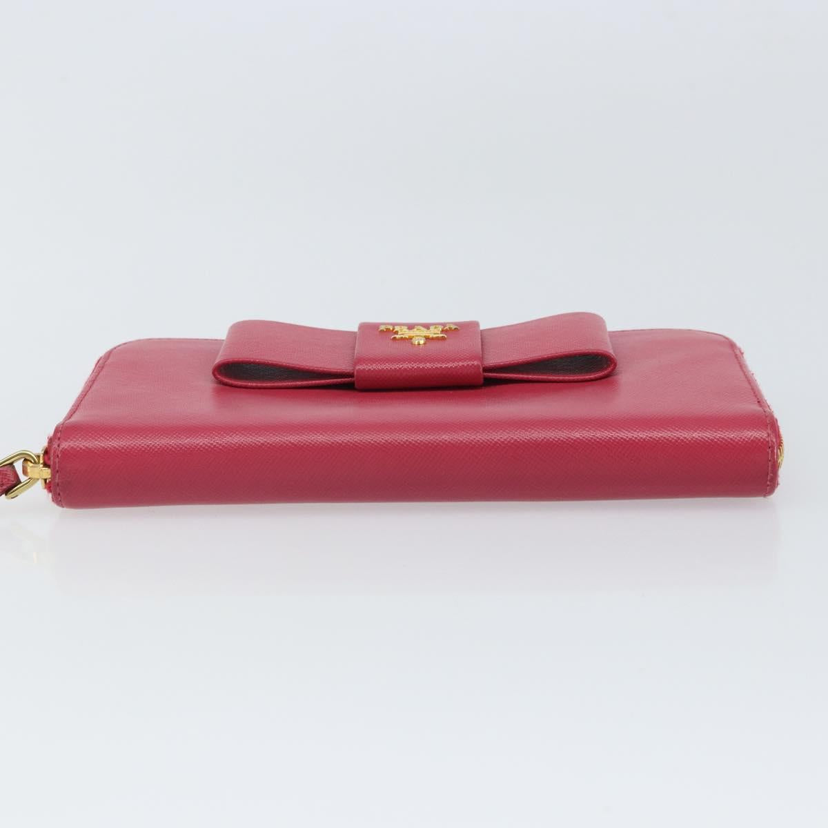 PRADA Ribbon Long Wallet Safiano leather Pink Gold Auth SW2018