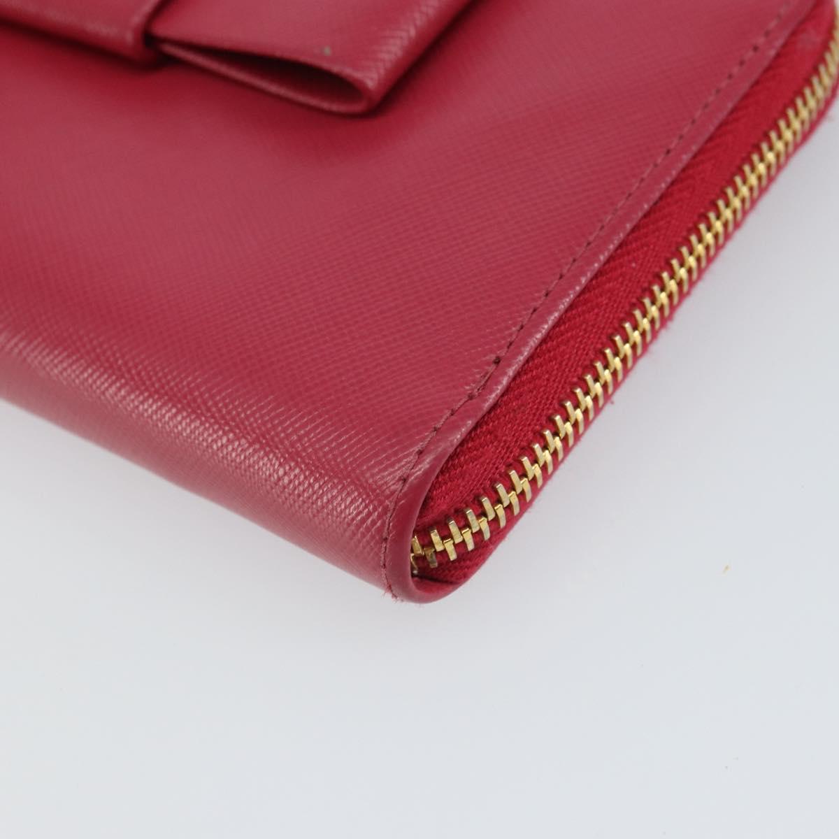 PRADA Ribbon Long Wallet Safiano leather Pink Gold Auth SW2018