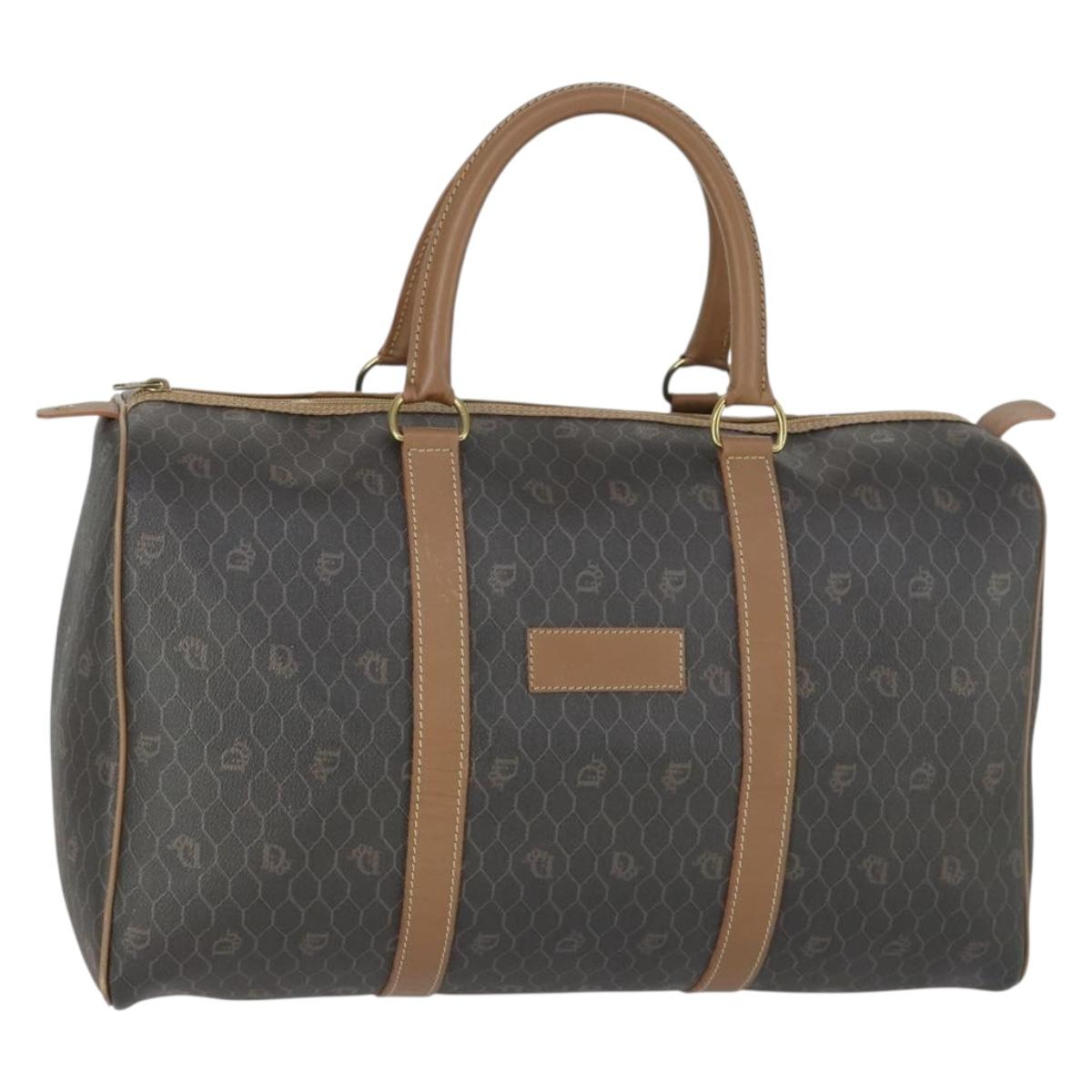 Christian Dior Honeycomb Canvas Boston Bag PVC Black Gold Auth SW2024