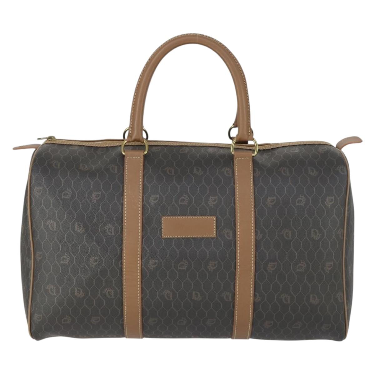Christian Dior Honeycomb Canvas Boston Bag PVC Black Gold Auth SW2024
