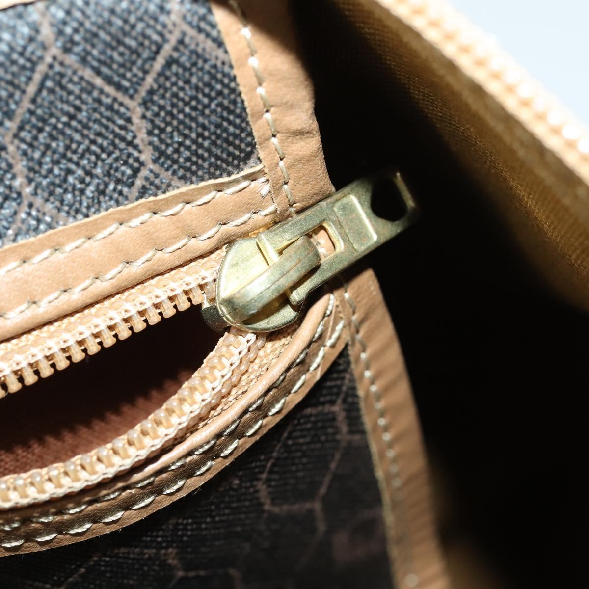 Christian Dior Honeycomb Canvas Boston Bag PVC Black Gold Auth SW2024
