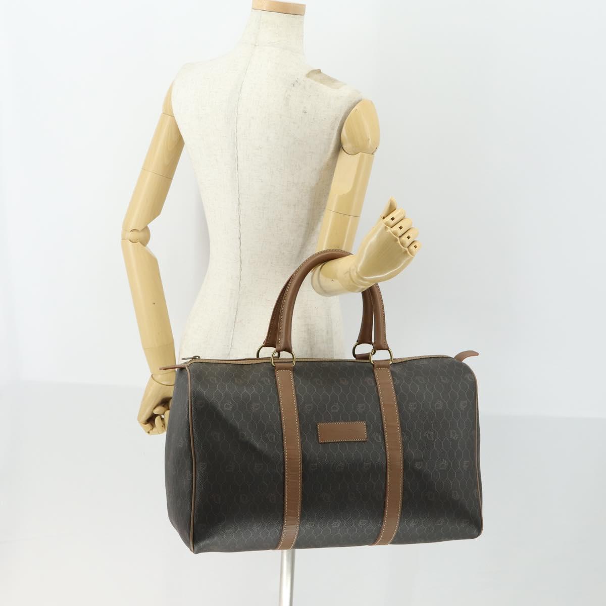 Christian Dior Honeycomb Canvas Boston Bag PVC Black Gold Auth SW2024