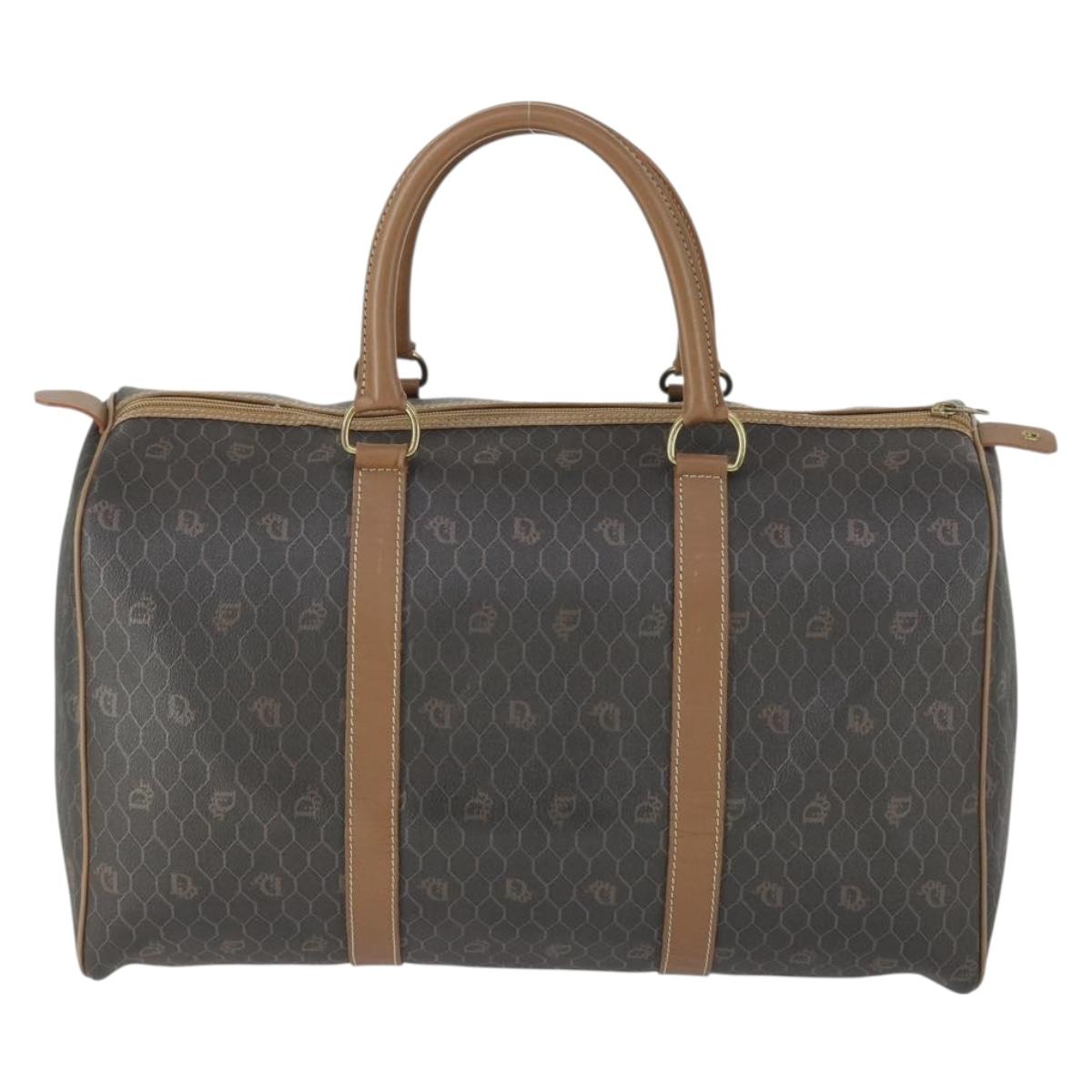 Christian Dior Honeycomb Canvas Boston Bag PVC Black Gold Auth SW2024