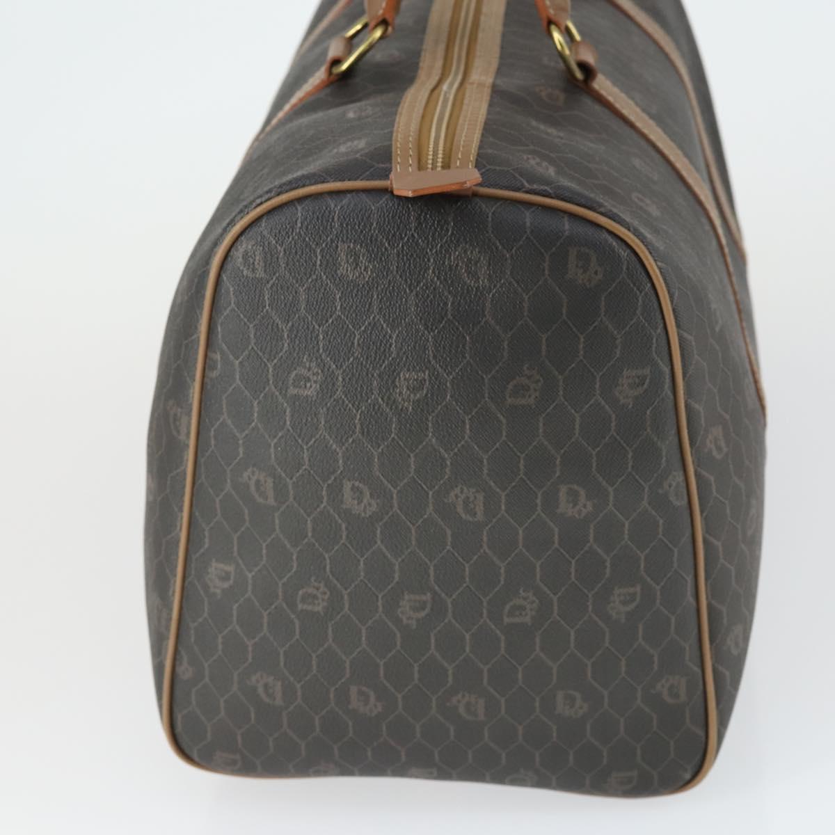 Christian Dior Honeycomb Canvas Boston Bag PVC Black Gold Auth SW2024