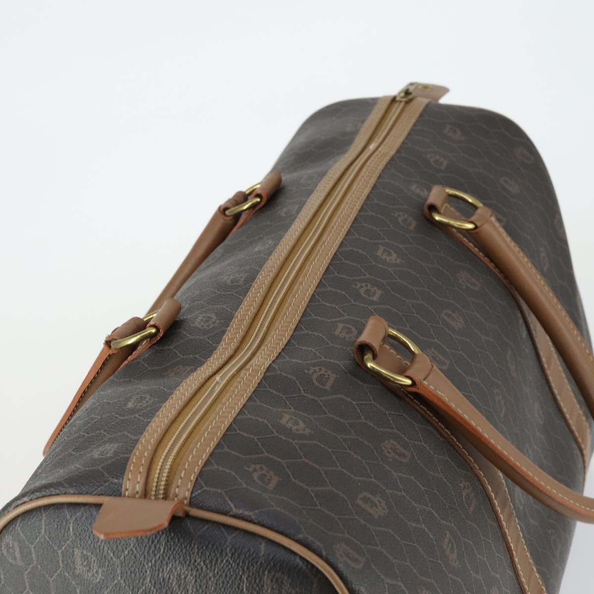 Christian Dior Honeycomb Canvas Boston Bag PVC Black Gold Auth SW2024
