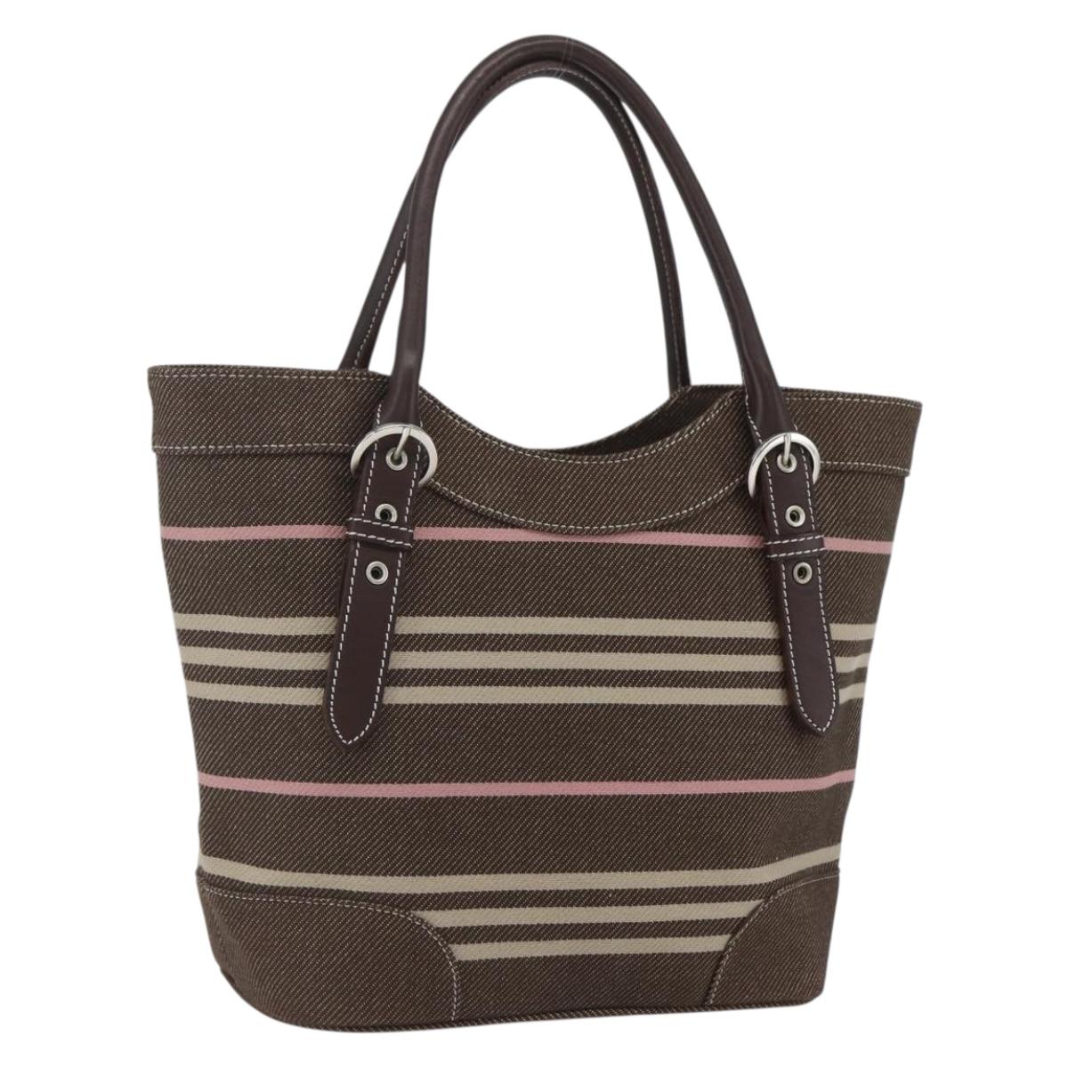 BURBERRY Nova Check Blue Label Tote Bag Canvas Brown Silver Auth SW2025