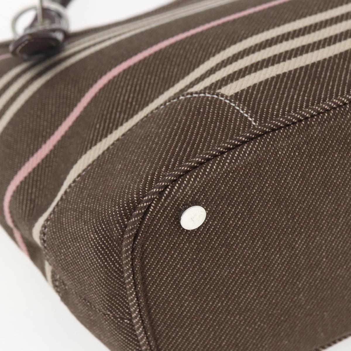 BURBERRY Nova Check Blue Label Tote Bag Canvas Brown Silver Auth SW2025