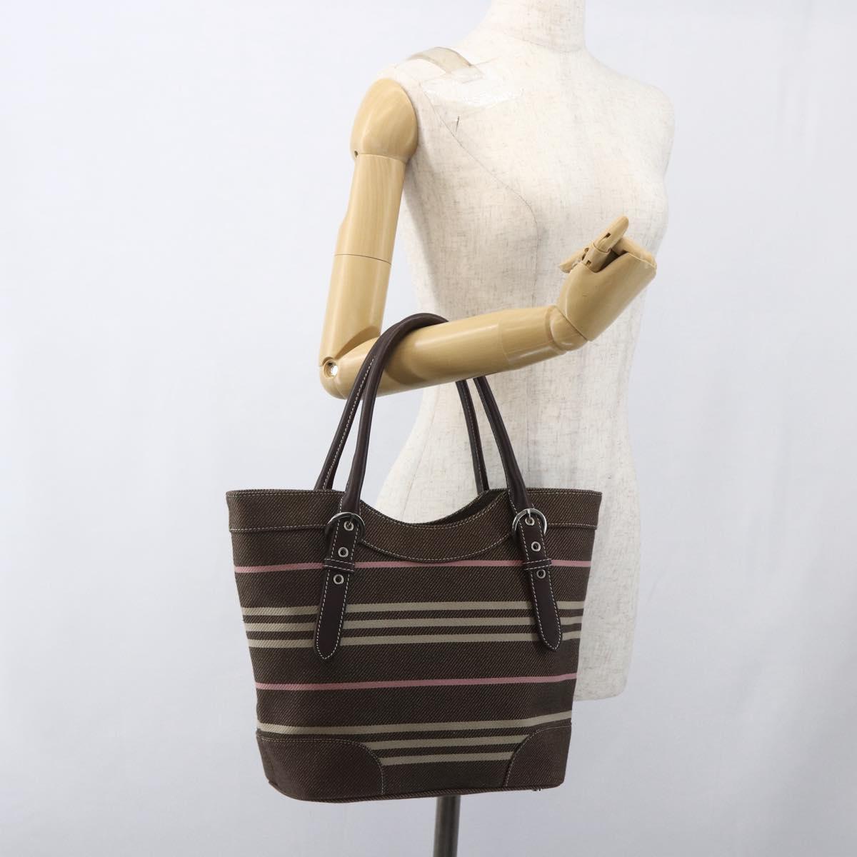 BURBERRY Nova Check Blue Label Tote Bag Canvas Brown Silver Auth SW2025