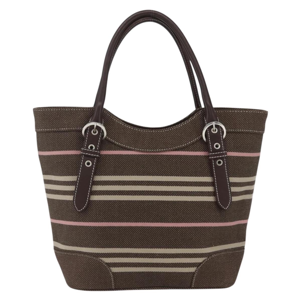 BURBERRY Nova Check Blue Label Tote Bag Canvas Brown Silver Auth SW2025