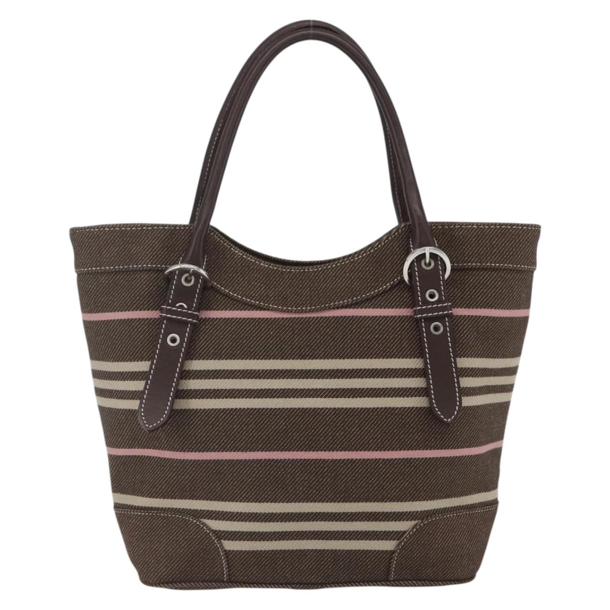 BURBERRY Nova Check Blue Label Tote Bag Canvas Brown Silver Auth SW2025