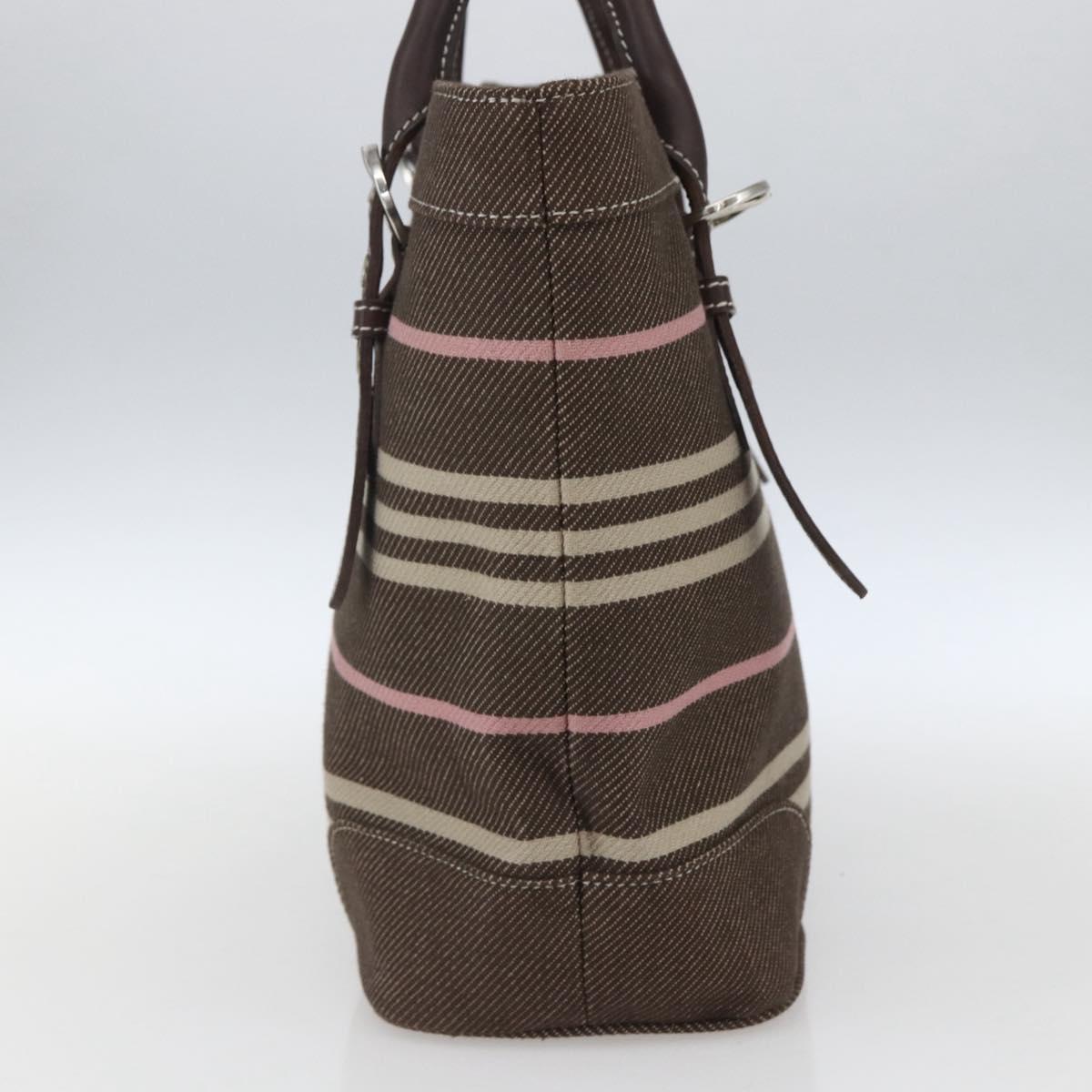 BURBERRY Nova Check Blue Label Tote Bag Canvas Brown Silver Auth SW2025