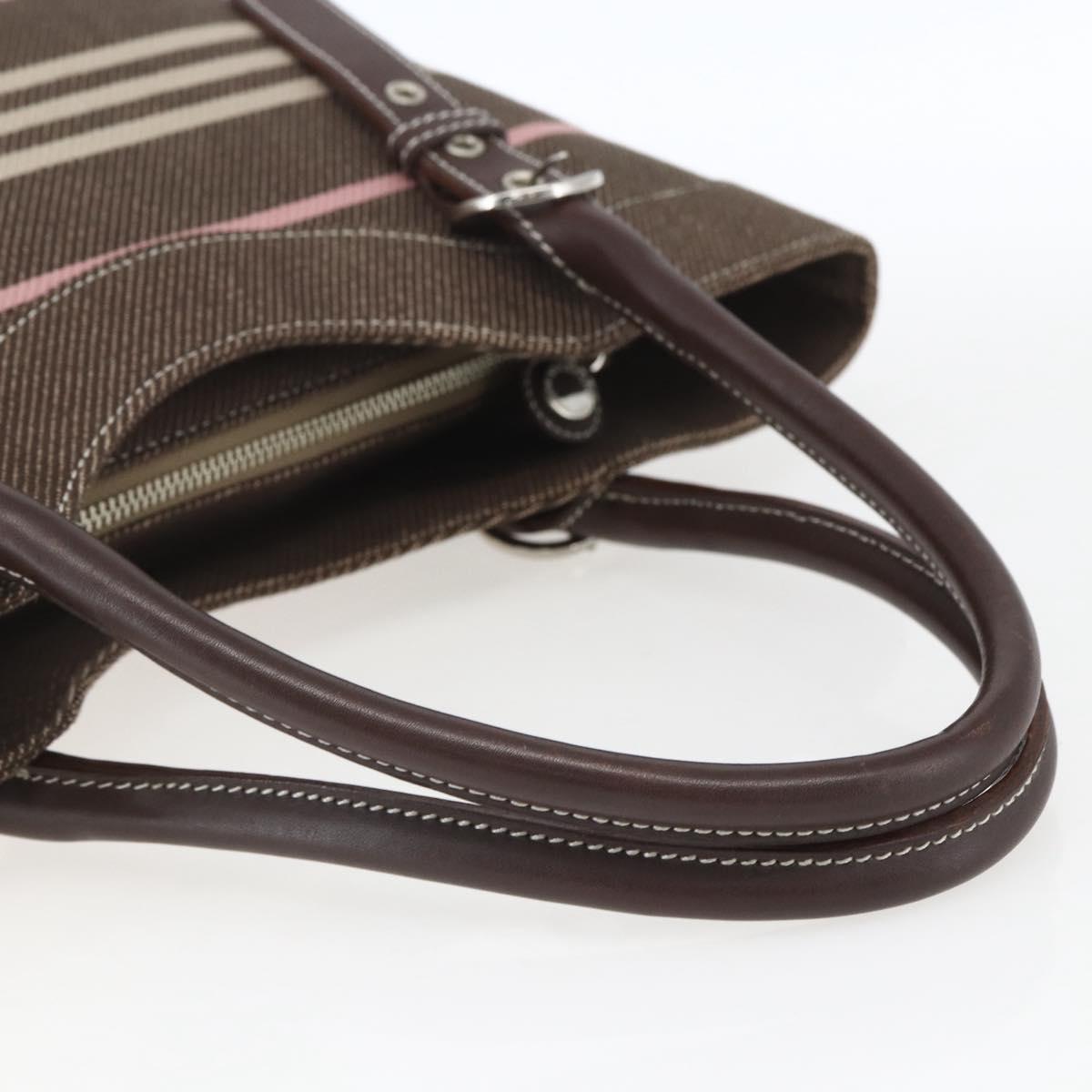 BURBERRY Nova Check Blue Label Tote Bag Canvas Brown Silver Auth SW2025