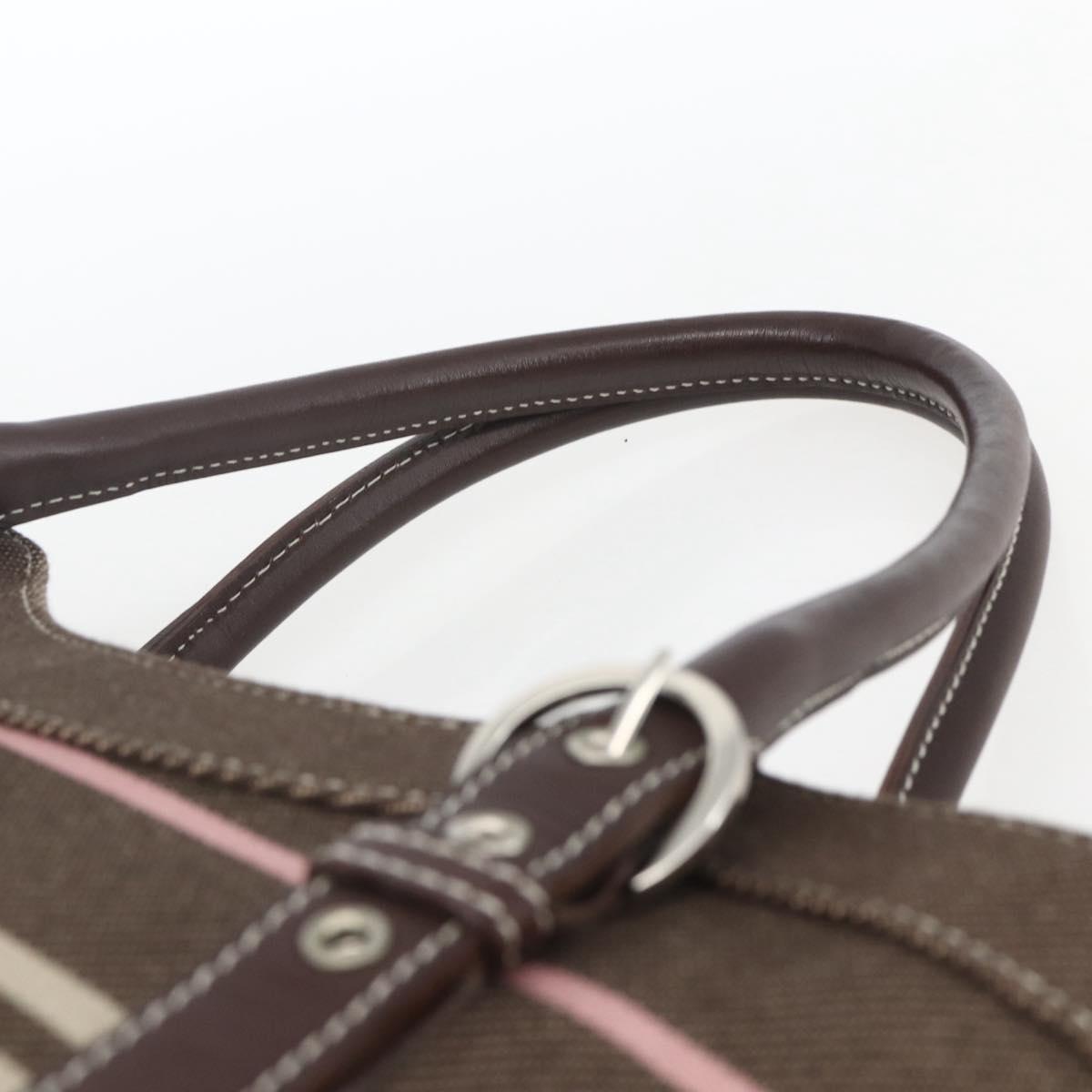 BURBERRY Nova Check Blue Label Tote Bag Canvas Brown Silver Auth SW2025