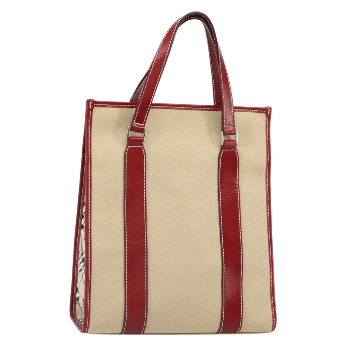 BURBERRY Blue Label Tote Bag Canvas Beige Silver Auth SW2026