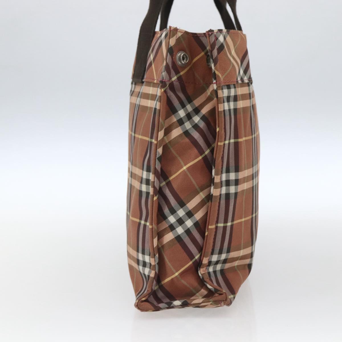 BURBERRY Nova Check Blue Label Tote Bag Nylon Brown Silver Auth SW2027