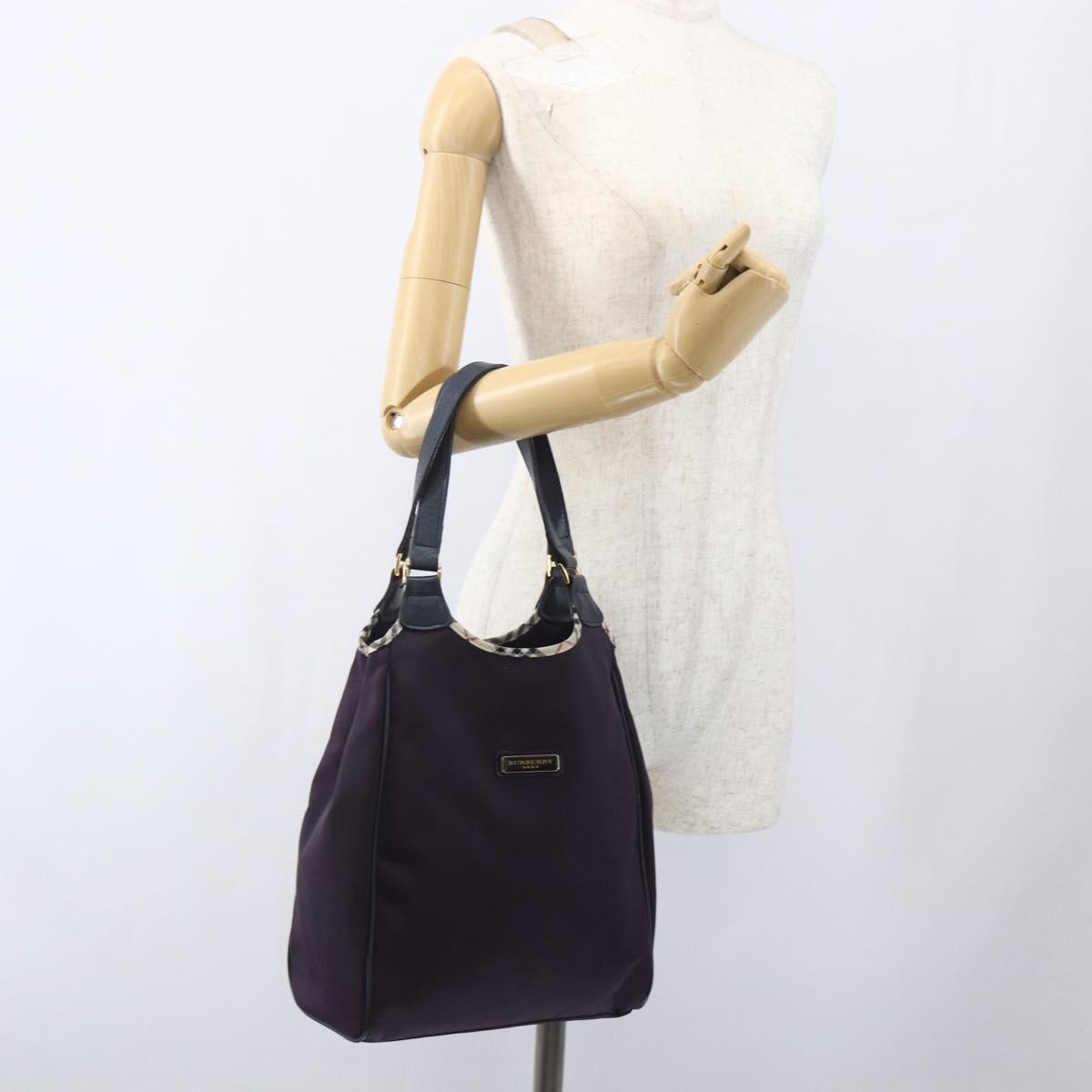 BURBERRY Nova Check Tote Bag Nylon Purple Gold Auth SW2029