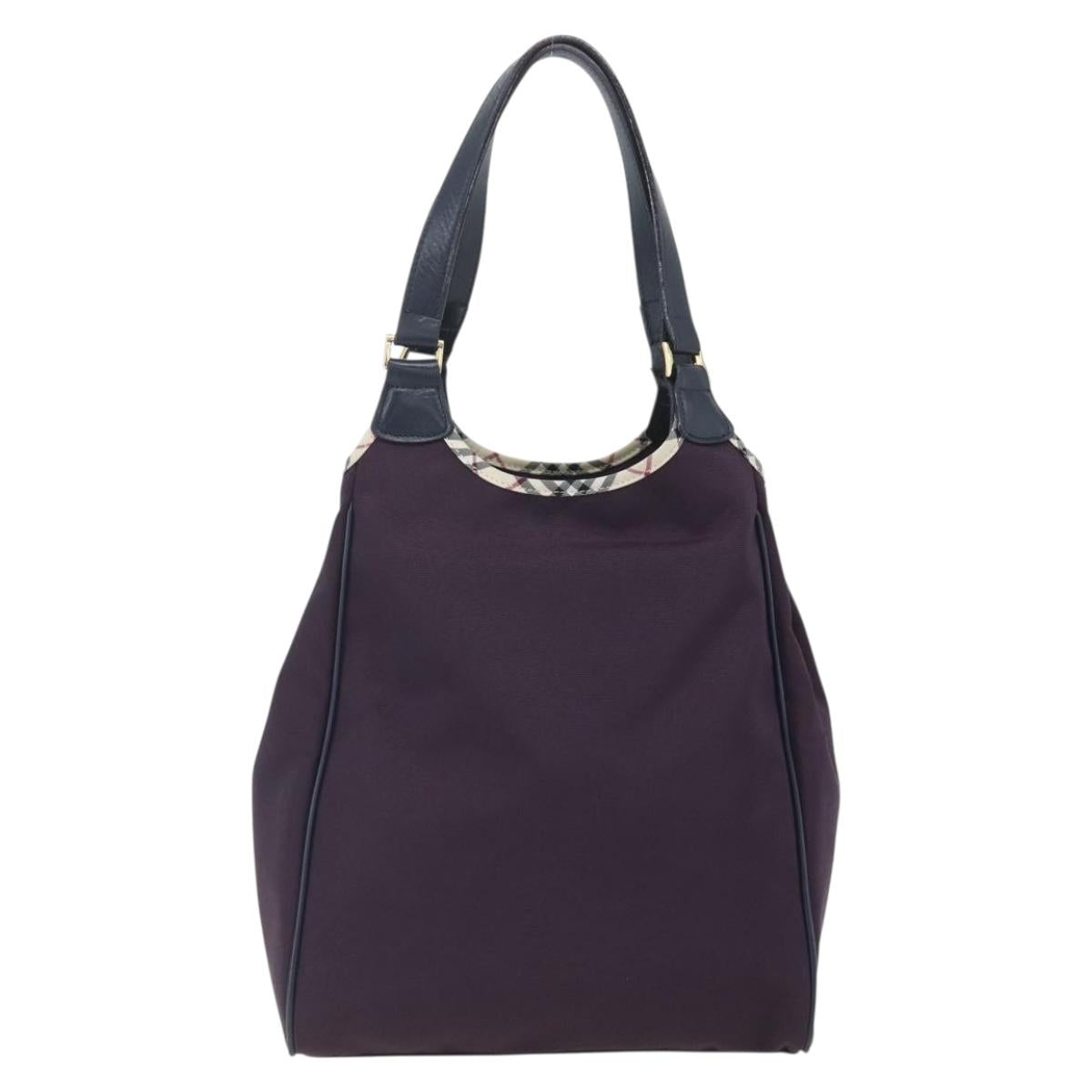 BURBERRY Nova Check Tote Bag Nylon Purple Gold Auth SW2029