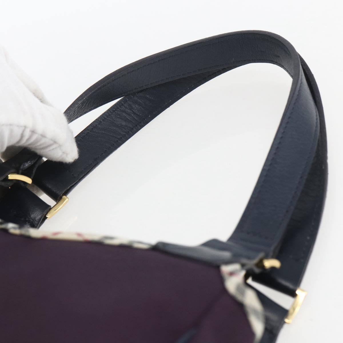 BURBERRY Nova Check Tote Bag Nylon Purple Gold Auth SW2029