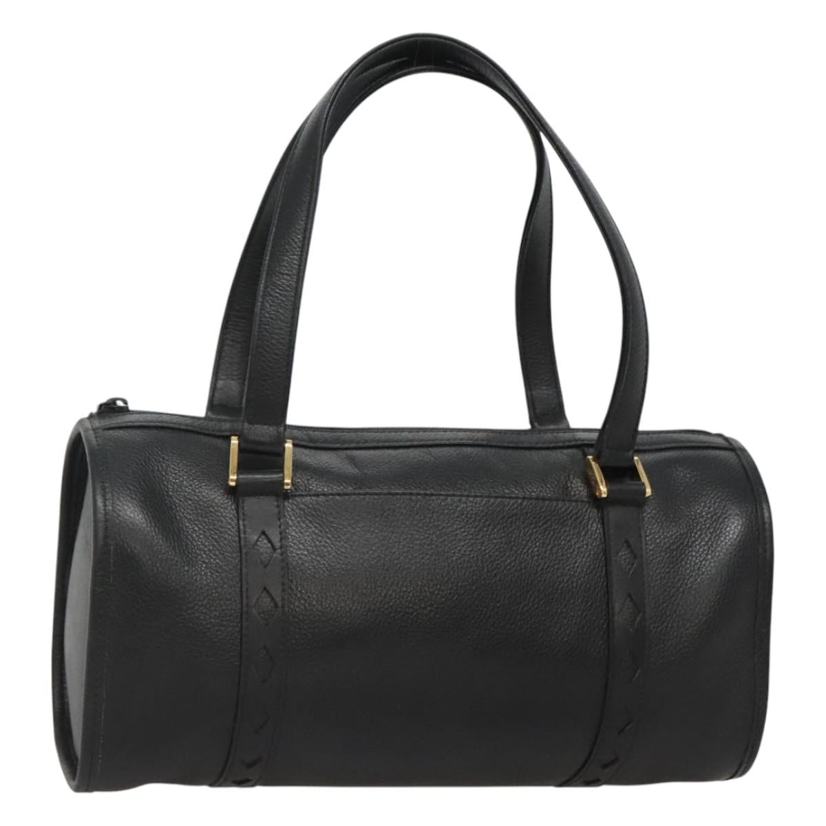 SAINT LAURENT Hand Bag Leather Black Auth sw203